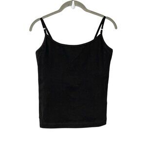 LUCY Black Scoop Neck Athletic Ribbed Panel Cami Fitted Tank Top Shelf Bra M